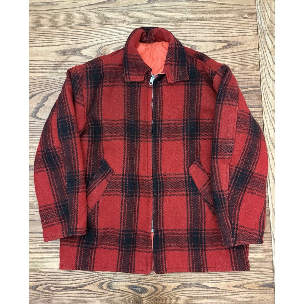 Vintage 60s Buffalo Plaid Wool Reversible Mackinaw Hunting Jacket Men's XL‎